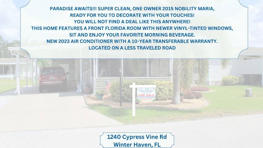 Winter Haven, FL Mobile Home for Sale located at 1240 Cypress Vine Rd Cypress Creek Village