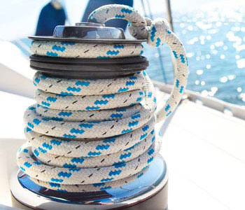blue and white rope on a sailboat