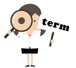 Cartoon woman with "Term" on sign
