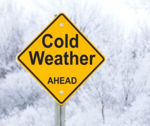 cold weather ahead yellow sign