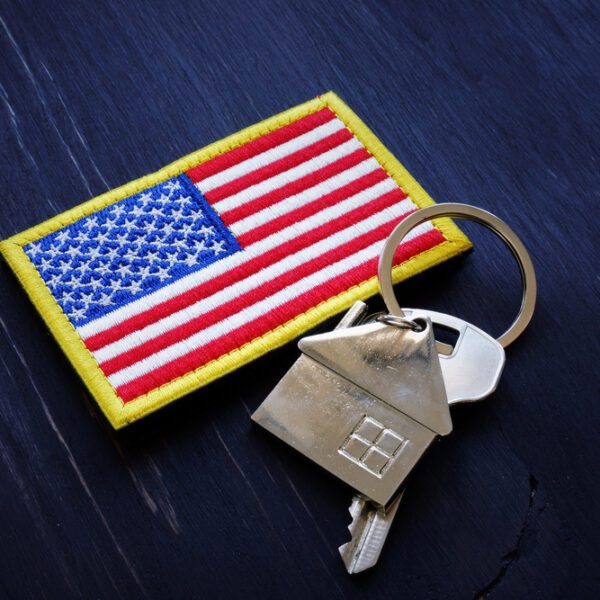 American Flag with a house key representing VA home loans