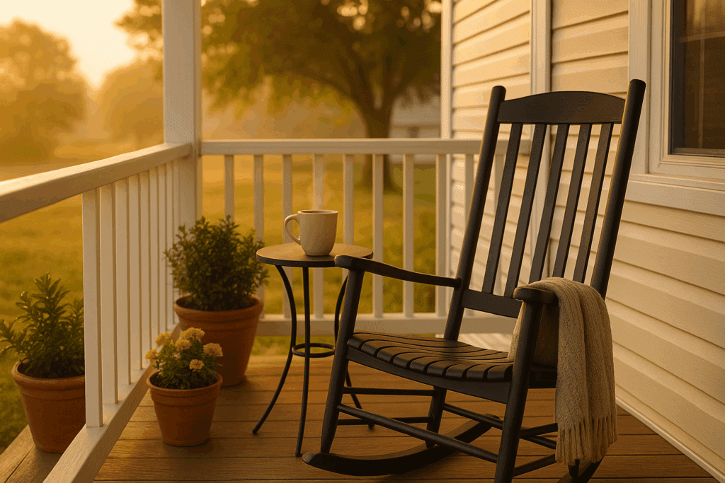 Sunrise Coffee on the manaufactured home porch