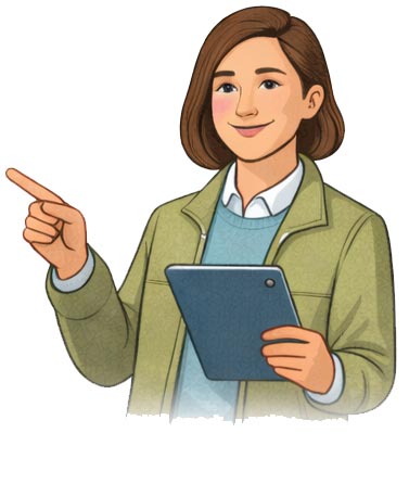 Friendly illustrated female guide character used on MH Giant educational posts about manufactured homes