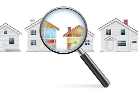 Home inspections, magnify glass over home