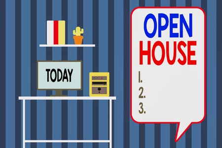 Graphic of home with open house sign